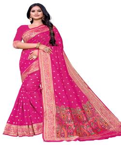 Banarasi Seda Jacquard Saree con Blusa Mujeres Desgaste Señoras Fiesta Festival Uso diario Algodón suave Seda Sari Venta al por mayor Precio bajo Alphanumero - Product Image 1