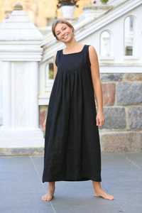 Nouvelle arrivée 2026, robe en lin pour femmes, tendance, design tendance, couleur noire, tissu crêpe, col en nœud, sans manches, longueur genou - Product Image 2