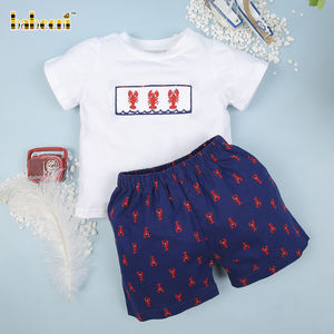 Nice Lobster Animal Print 100% Cotton Boys Smocked <b>Clothing</b> Summer Set ODM Wholesale <b>Baby</b> BB1530 - Product Image 3