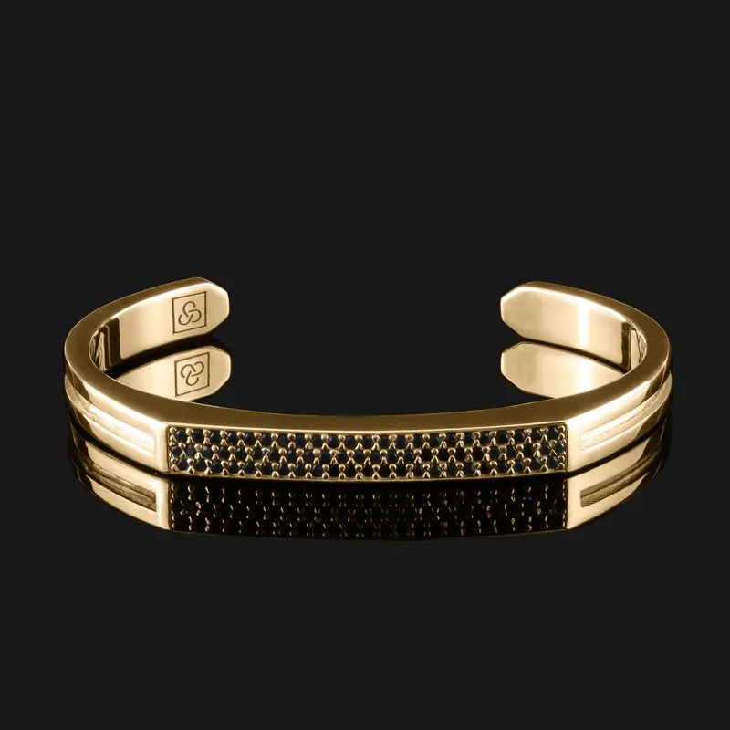 Astofli Custom Men Jewelry 18K Gold Plated Rhinestones Stainless Steel C Bracelet Open Cuff Bangle