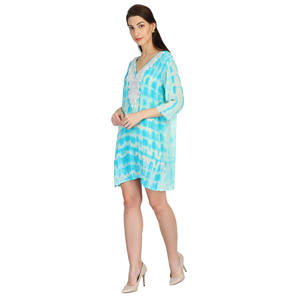 2023 encolure en O brodé perlé Satin cravate teinture couleur personnalisée genou longueur robes décontractées blanc à manches courtes tissé Club - Product Image 2