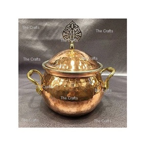 Marmite en cuivre martelé avec boutons et poignées en laiton Plat de service alimentaire de la plus grande qualité à bon prix - Product Image 1