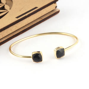 Prix abordable bijoux à facettes noir onyx double pierre bracelet réglable plaqué or manchette ouverte bracelet bracelet cadeau bijoux - Product Image 5