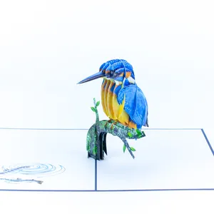 Kingfisher tebrik kartı 3D baskı Kirigami Pop Up kart vietnamca el yapımı kart el sanatları