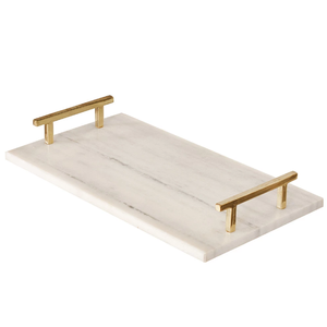 Atractiva bandeja Rectangular de mármol blanco con asas doradas - Product Image 2