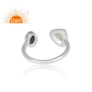 สีฟ้าไพลินและเอธิโอเปียโอปอลพลอยผู้หญิงแหวนแข็ง925เงินสเตอร์ลิงปรับเปิดแหวนเครื่องประดับผู้ค้าส่ง - Product Image 4