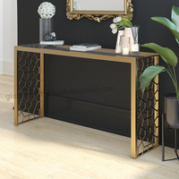 Table basse de luxe, cadre en acier inoxydable poli et haut en marbre