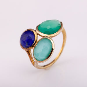 สูงแฟชั่น14พันชุบทองเงิน925ธรรมชาติสีเขียวขุ่นอะเกตและ Lapis คุณภาพสูงราคาโรงงาน - Product Image 1