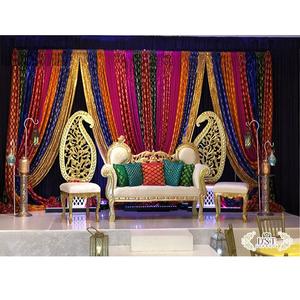 Cortinas de fondo de lujo para escenario, telones de fondo coloridos para decoración de escenario, estilo mahndi paquistaní, con función nocturna - Product Image 1