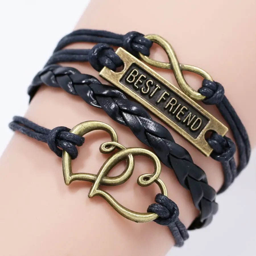 Bracelet pendentif coeur couleur bronze antique multicouche meilleur ami pour l'amitié