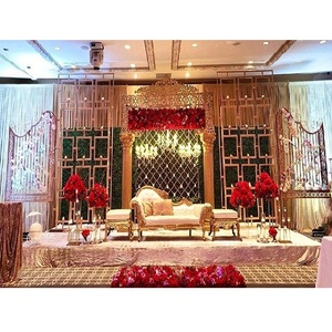 ธีมสีทองตกแต่งเวทีงานแต่งงานที่สวยงาม,ฉากหลังโลหะแฟนซีเวทีแต่งงานธีมแสงเทียนสีทองเวทีโรมัน - Product Image 1