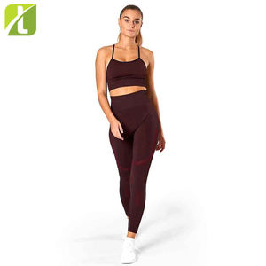 Soutien-gorge de sport en maille autocollante, sexy, Extra large, bordure autour de la taille, rembourrage amovible, culotte bordeaux - Product Image 4