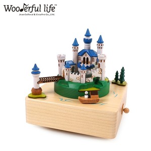 [1] Wooden Music Box Forest Castle Musical Movement Hand Crank Music Box