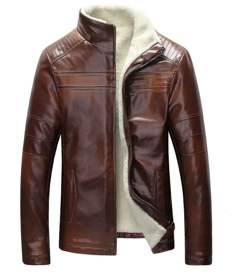 Retro Motorcycle Leather Jacket Men Fleece Autumn Winter Fashion PU Leather Thick Coat Male Plus Size M-4XL Mens Leather Jacket