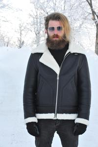Chaquetas de piel de oveja genuina para hombres Premium con largo y cierre de cremallera - Product Image 2