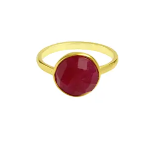Semi Precious Gemstone Ruby Ring Supplier Wholesale 925 Sterling Silver 18k Gold Plated Jewelry Statement Ring