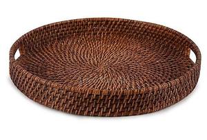 Bandeja de ratán marrón oscuro Vintage resistente superventas, cesta con asas, bandeja de almacenamiento de ratán Versalite - Product Image 5