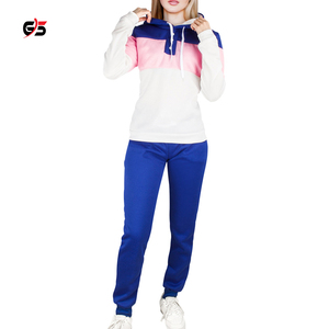 Ensemble de survêtement pour femmes, pull-over à boutons et panneaux de couleur, sweat-shirt à capuche, pantalon de jogging, en molleton de Polyester, vente d'usine OEM - Product Image 4