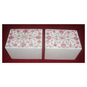 Boîtes cadeaux personnalisées en marbre blanc italien, design incrusté artisanal, magnifique nacre rouge pur - Product Image 1