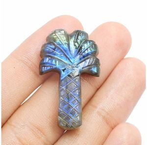 หินธรรมชาติแกะสลักรูปต้นไม้ลาบราดอไรต์แวววาวสีฟ้าขนาด36X21มม. สำหรับทำเครื่องประดับ - Product Image 5