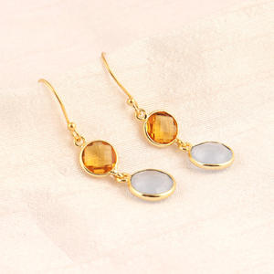 Pendientes de citrino y opalita para mujer, conjunto de bisel chapado en oro, gota de luz colgante para mujer, gotas chapadas en oro de 24k, joyería al por mayor - Product Image 5