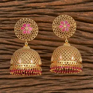 ซื้อแฮนด์เมดส่งออกที่มีคุณภาพที่สวยงามออกแบบต่างหู Jhumki โบราณชุบทอง206925สำหรับขายส่ง - Product Image 1