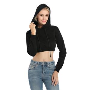 Sudadera de cuello redondo de algodón rosa personalizada con capucha recortada, Sudadera con capucha estampada gris de lana de punto para mujer al por mayor - Product Image 4