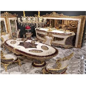 Meubles de salle à manger européens sculptés à la main Meubles de salle à manger classiques or polonais Ensemble de table à manger royale luxueuse villa - Product Image 1