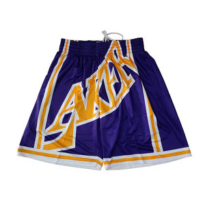 Shorts de basketball rétro 100 % polyester de haute qualité, personnalisés, taille mi-haute, broderie sergé, maille vintage, uniformes streetwear - Product Image 1
