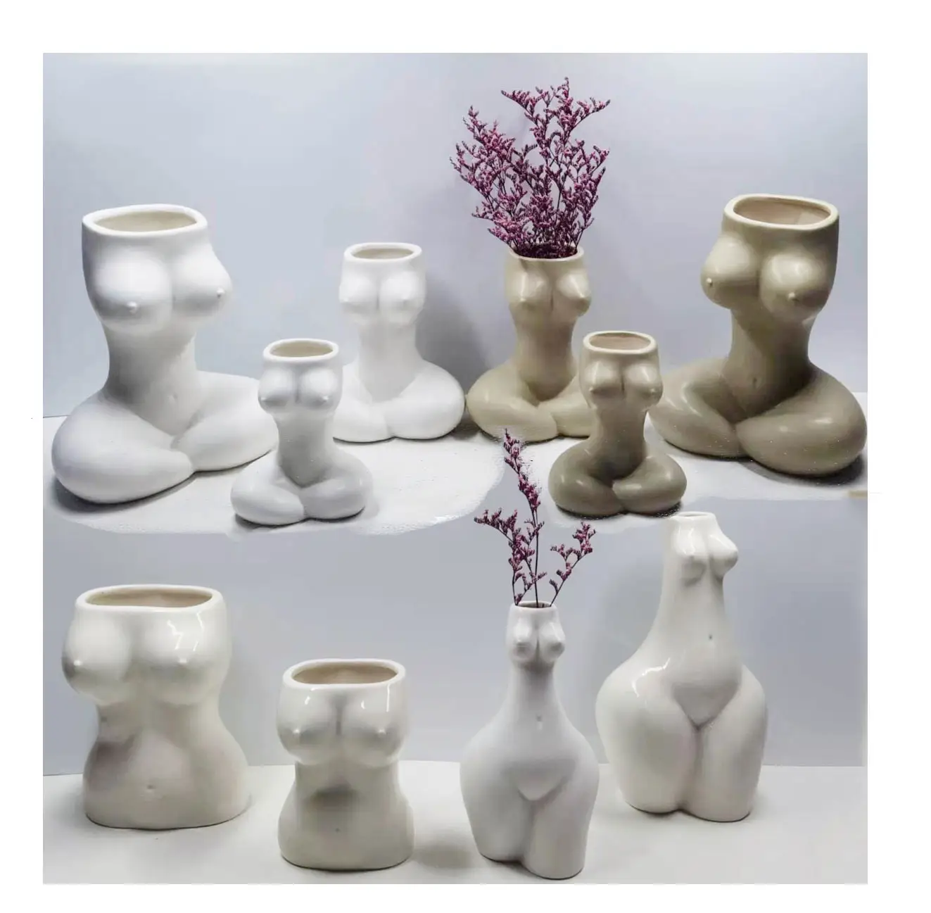 New Design Nordic Black White Minimalist ceramic female body flower vase