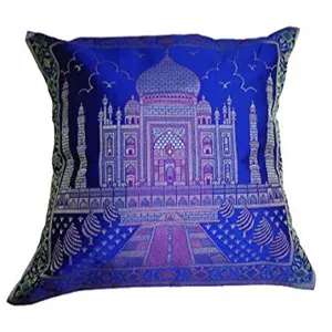 Funda de cojín de seda TAJ Mahal para sala de estar, Banarasi, brocado, trabajo, arte, rayasthani, funda de almohada, decoración del hogar, arte
