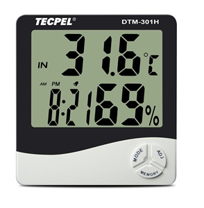 Thermomètre d'intérieur TECPEL DTM-301H avec grand écran / affichage de l'heure, température et humidité - Product Image 1
