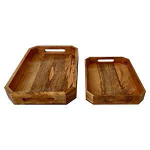 Bandeja para servir de madera de mango macizo, cuenco de madera rústico hecho a mano para el hogar, comedor, cocina, decoración, para ensaladas, frutas o aperitivos - Product Image 1