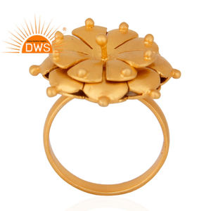 Handcrafted Yellow Gold Plated 925 Sterling <b>Plain</b> Silver Cocktail <b>Ring</b> Jewelry Wholesale Vintage Collection - Product Image 1