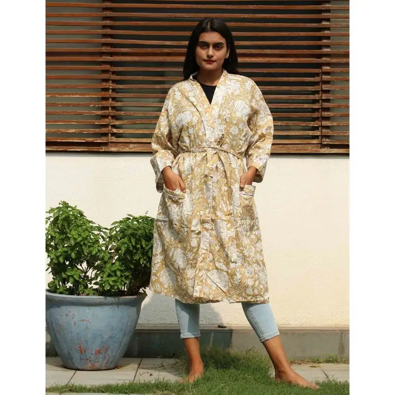 Cotton Women Kimono Indian Ethnic Style Vintage Floral Print Women long Kimono Casual Kaftan Tops Sleepwear