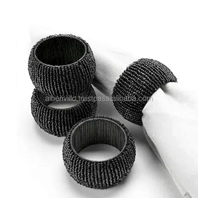 Handmade Indian Black Beaded Napkin Rings Round Shape Handmade Black Beaded Colors Beaded Napkin Rings