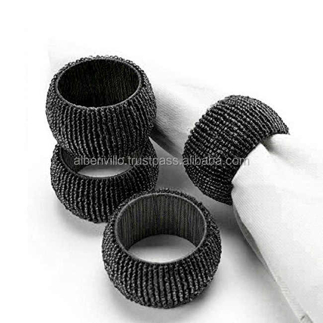 Handmade Indian Black Beaded Napkin Rings for Parties