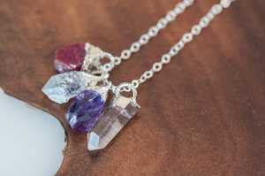 Electroformed Natural Multi Gemstone <b>Necklace</b> 92.5 Sterling Silver 16"<b>Long</b> Astrology <b>Necklaces</b> <b>Gold</b> Women Jewelry Men Star Gift - Product Image 6