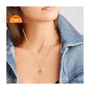 Collier en dentelle d'agate bleue naturelle, pendentif en pierre précieuse, plaqué or 18k, vente en gros, bijoux - Product Image 3