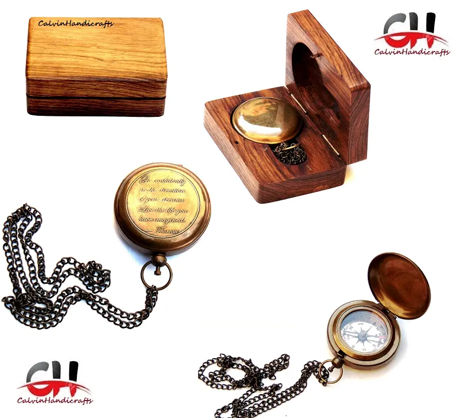 Vintage Nautical Go kofidant Druckknopf Kompass mit Holzkiste Handmade Collection CHCOM891