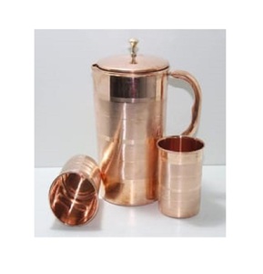 Copper <b>Water</b> Pitcher <b>Jug</b> <b>with</b> <b>Lid</b> Home & Kitchen Tabletop Decoration & Accessory Handmade in India - Product Image 1