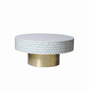 Fabriqué à la main Feuille Design Classique Ronde Incrusté D'os Tabouret en MDF Pour Salon ou Chambre à Coucher - Product Image 1