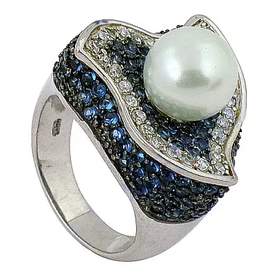 Blue Topaz And CZ With Pearl Stone Rings Engagement Silver Ring 925 Silver Ring