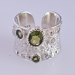 925 plata esterlina Zirconia cúbica moldavita piedra preciosa brazalete Anillo blanco rodio bisel ajuste joyería fina para ella para fiestas - Product Image 3