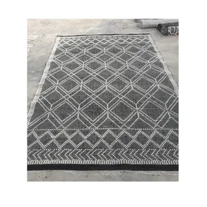 Karpet katun bordir dan wol karpet lantai ruang tamu desainer tas plastik alami dewasa Kilim karpet tenun seni permata Fab