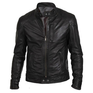 Veste classique de moto en cuir souple pour hommes, nouveau design, coupe ajustée et confortable avec col montant, grande taille enduite - Product Image 3
