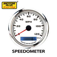 Motor Meter 85mm Analog Digital 120 MPH GPS Speedometer Miles Odometer Sensor Pelat Depan Putih Lampu Latar LED Merah Cembung Jernih