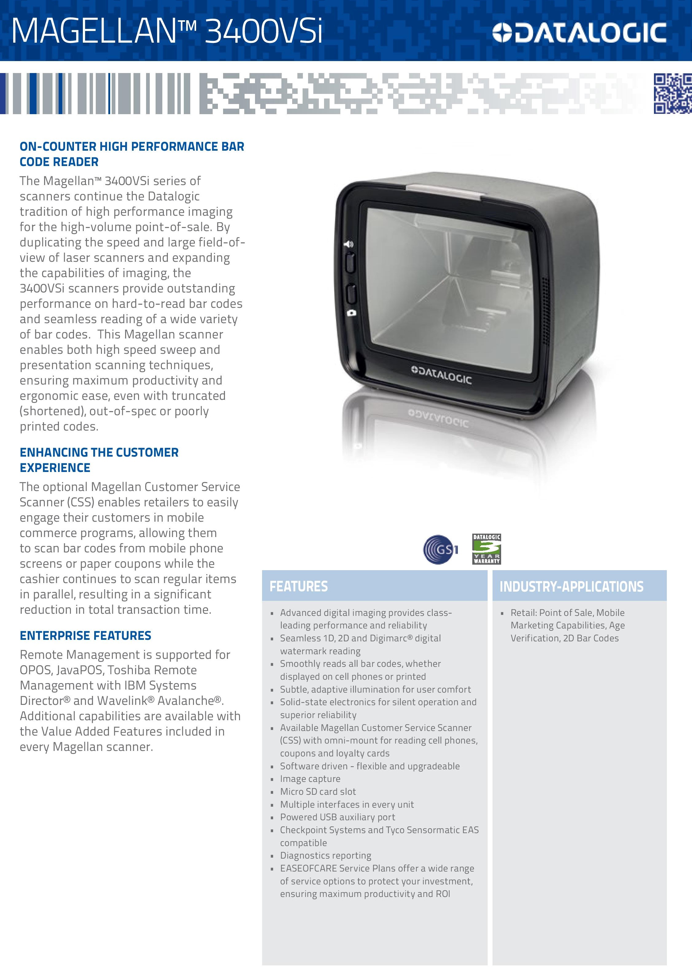 Magellan 3450VSi -High Quality on-counter presentation scanner for 1D and 2D barcodes