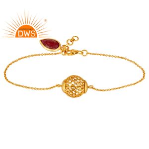 Corundum Ruby <b>Gemstone</b> <b>Bracelet</b> Supplier Gold Plated 925 Sterling Silver Charm Link <b>Bracelet</b> Jewelry Wholesaler - Product Image 1