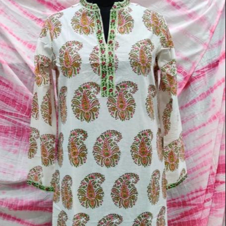 Kerst Tuniek Designer Stuk Soft Tuniek Lange Indian Kurti Hand Blok Kurta